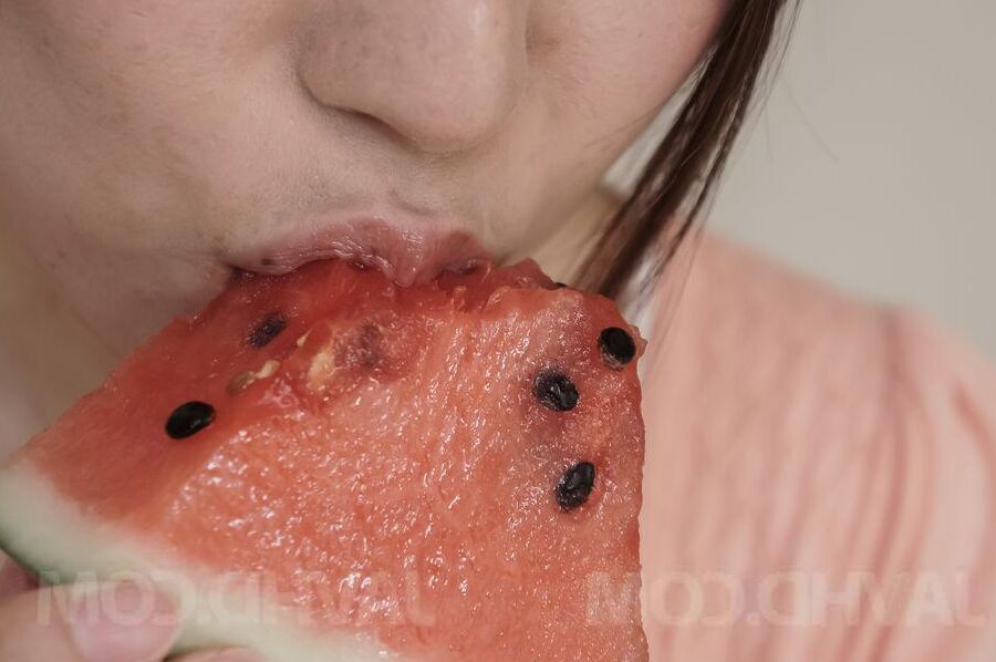 16P Mirei Yokoyama naughty doll eats water melons and enjoys penis