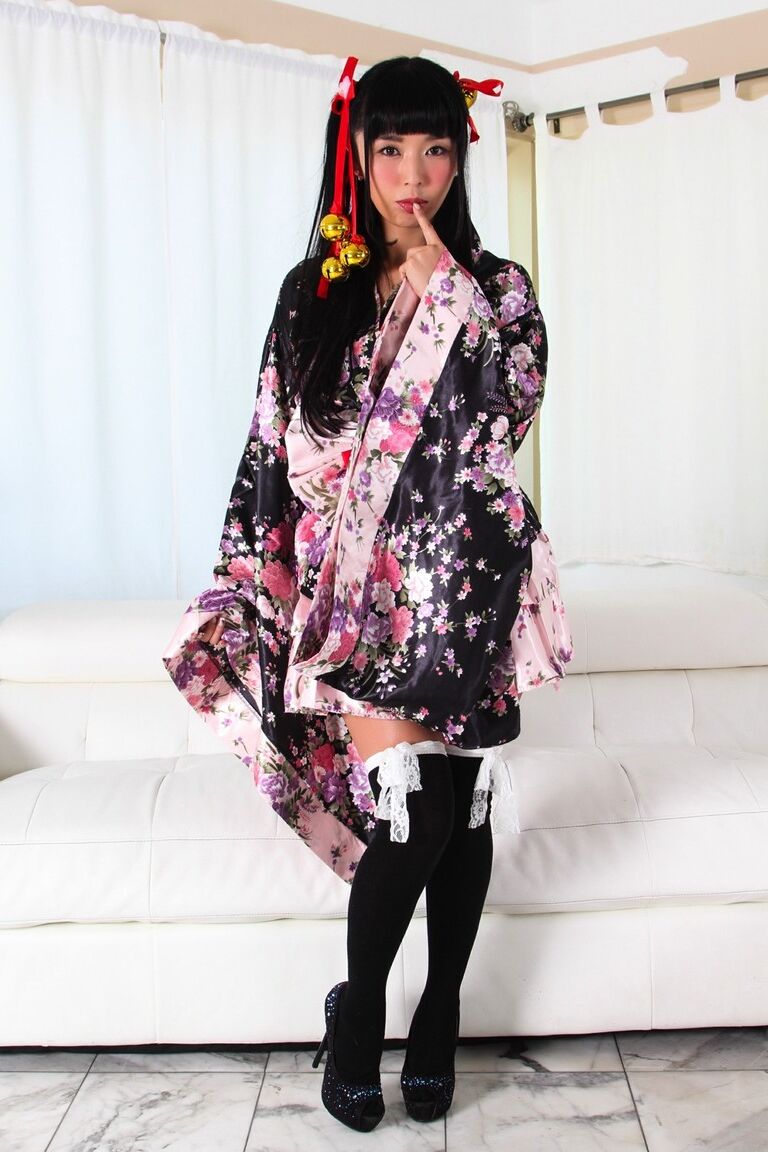 12P Japanese model Marica Hase exposes her bare ass in over the knee socks
