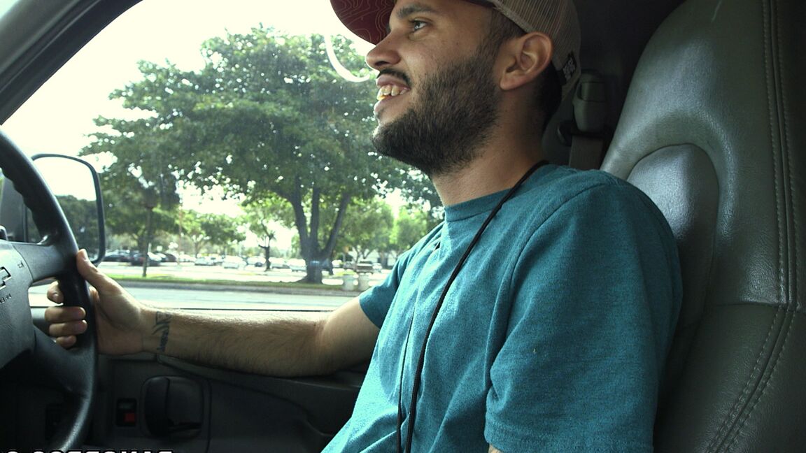 21P Brunette hitchhiker Kalina Ryu sucking two big dicks in a wild 3some in a car