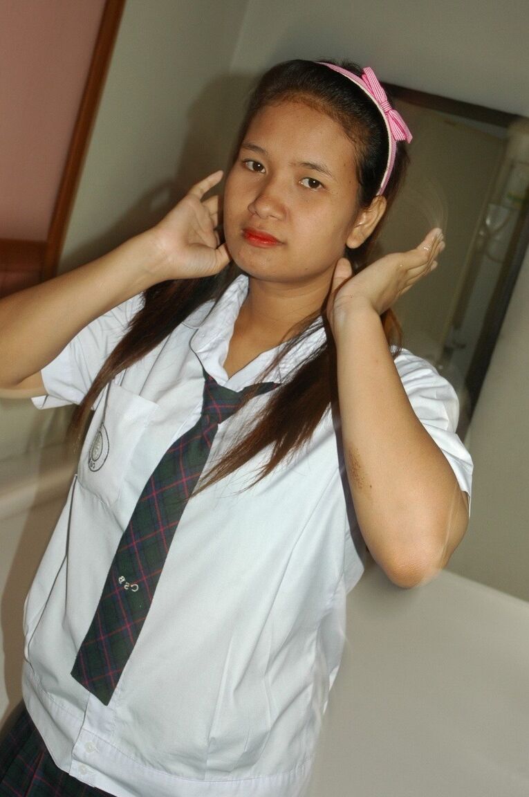 16P Chubby girl stripping from her school uniform to play with her pussy