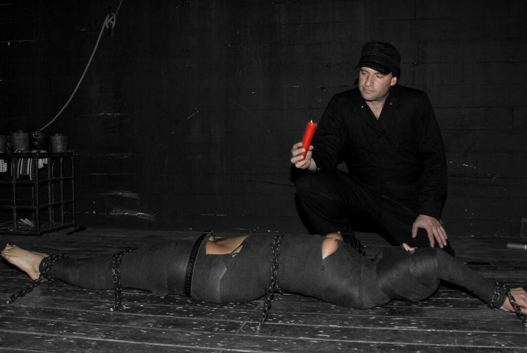 21P Submissive bondage slut Satine Phoenix getting tortured in a dark place