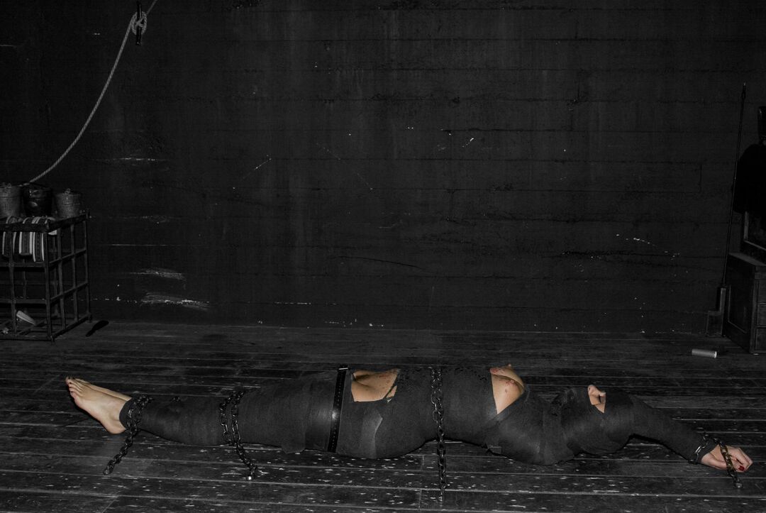 21P Submissive bondage slut Satine Phoenix getting tortured in a dark place