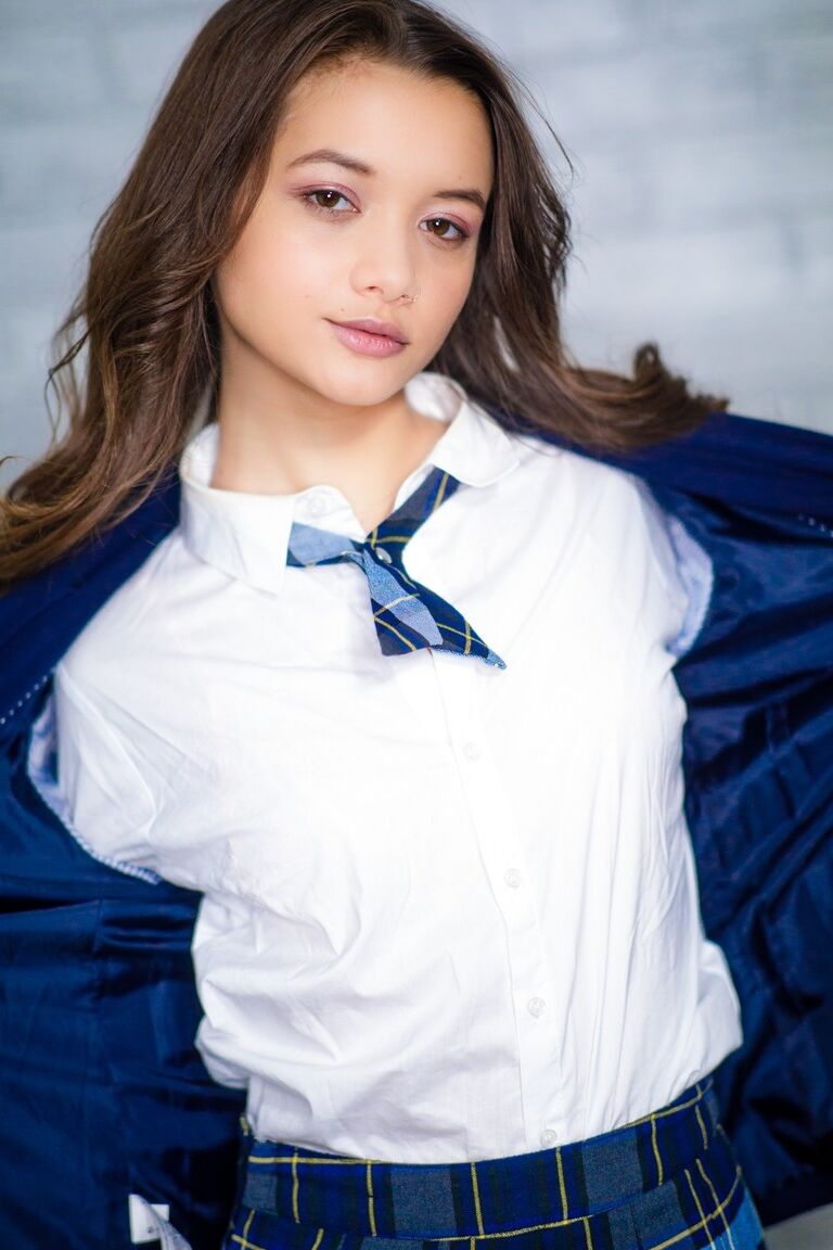 15P Tiny teen Alex De La Flor removes school uniform to pose nude in tie and socks