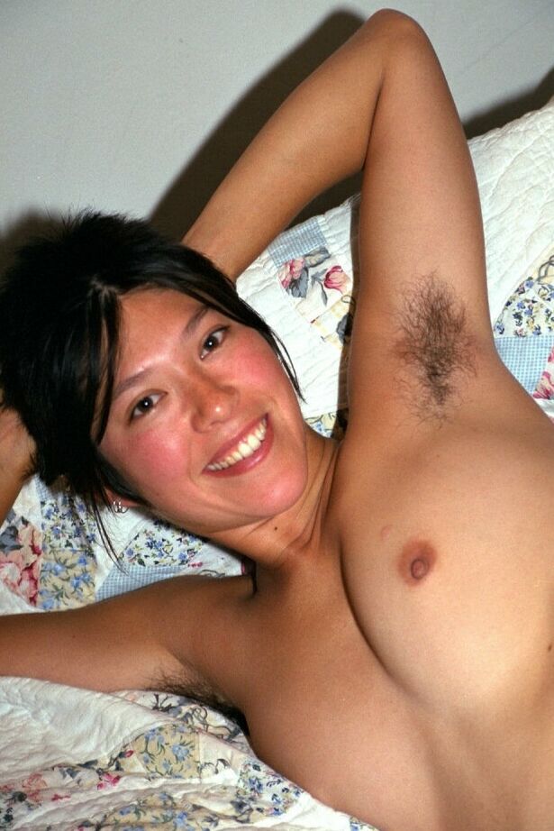 16P Wannabe Asian model Amanda shows her damp purple panties and hairy armpits