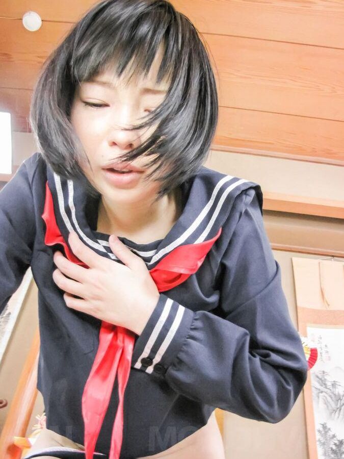 16P Yuri Sakurai is fucked through crotchless under uniform skirt
