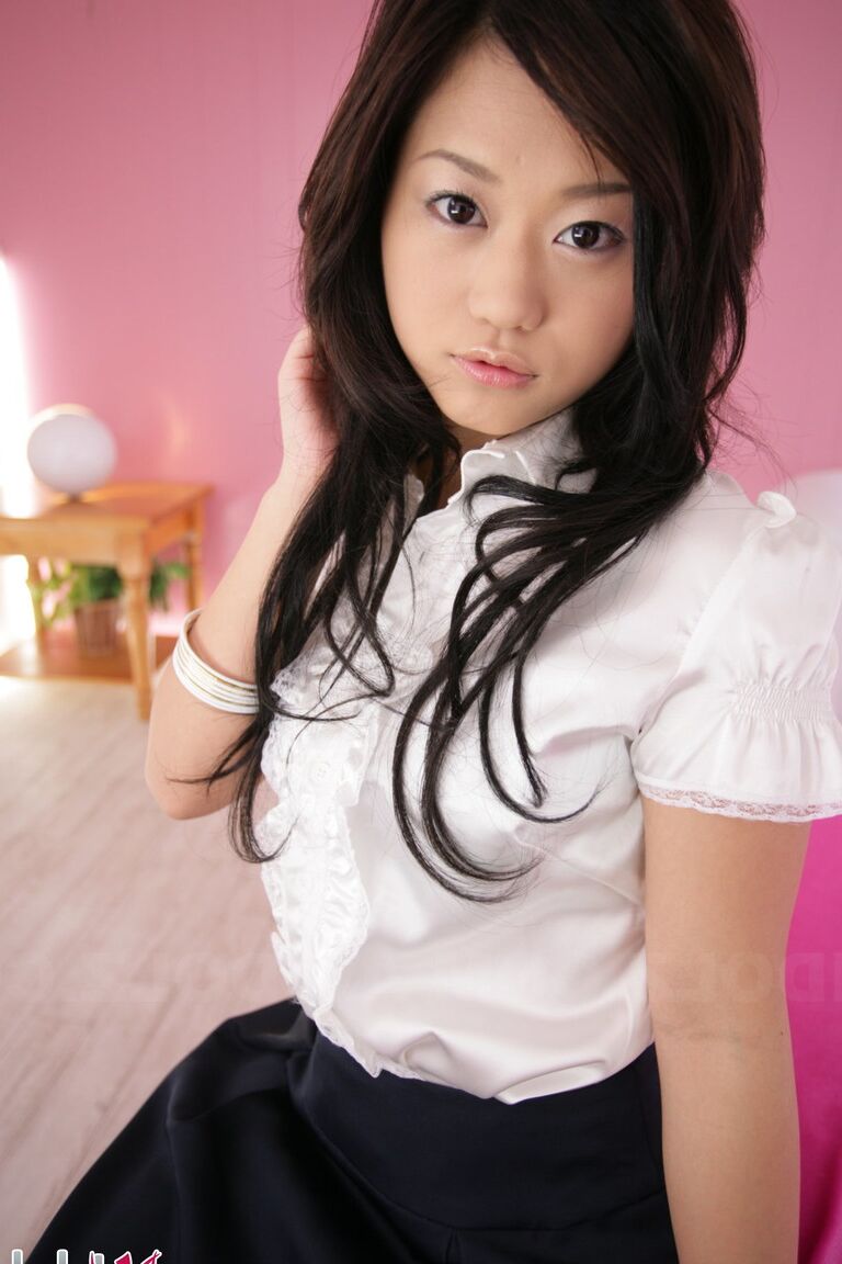 15P Cute Japanese model Minako Oyama poses non nude in a blouse and skirt