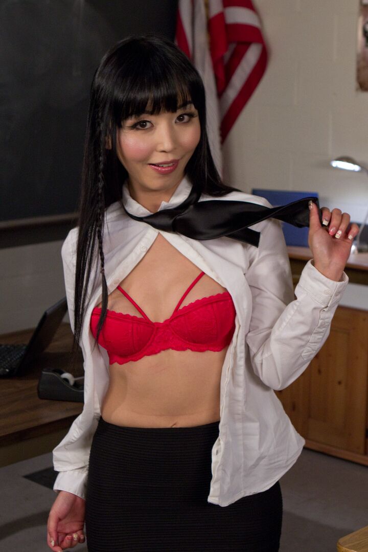 19P Gorgeous Asian teacher Marica Hase teases while exposing her bra and undies