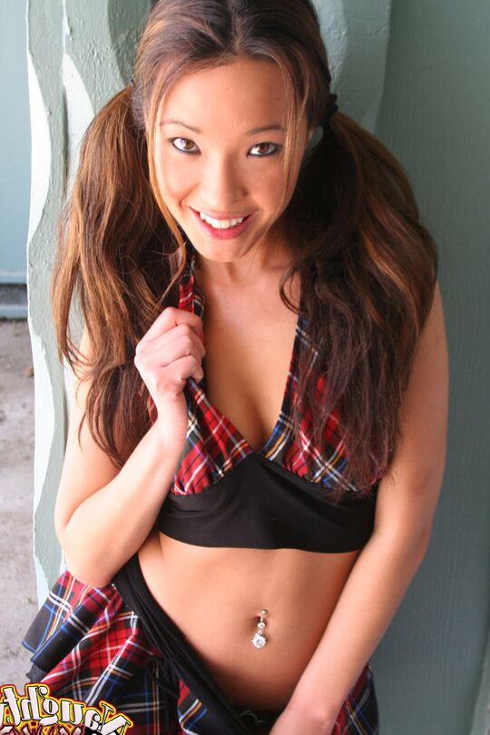 12P Cute Asian amateur Miko shows her thong attired ass while in pigtails