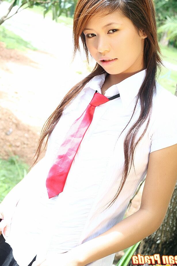 15P Breasty Jean Prada strips uniform and spreads legs