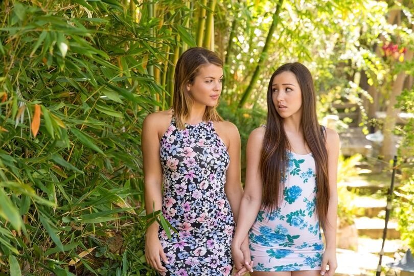 12P Chicas lesbianas se quitan vestidos sexys al aire libre para lamer el culo y sentarse en la cara