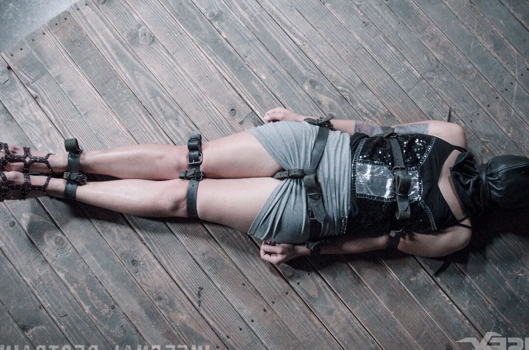 14P Caucasian girl Minnow Monroe is trampled after being restrained in a dungeon