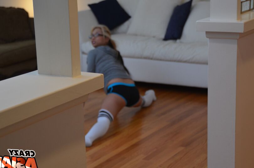 16P Asian chick Mia Rider caught working out in knee high socks and shorts
