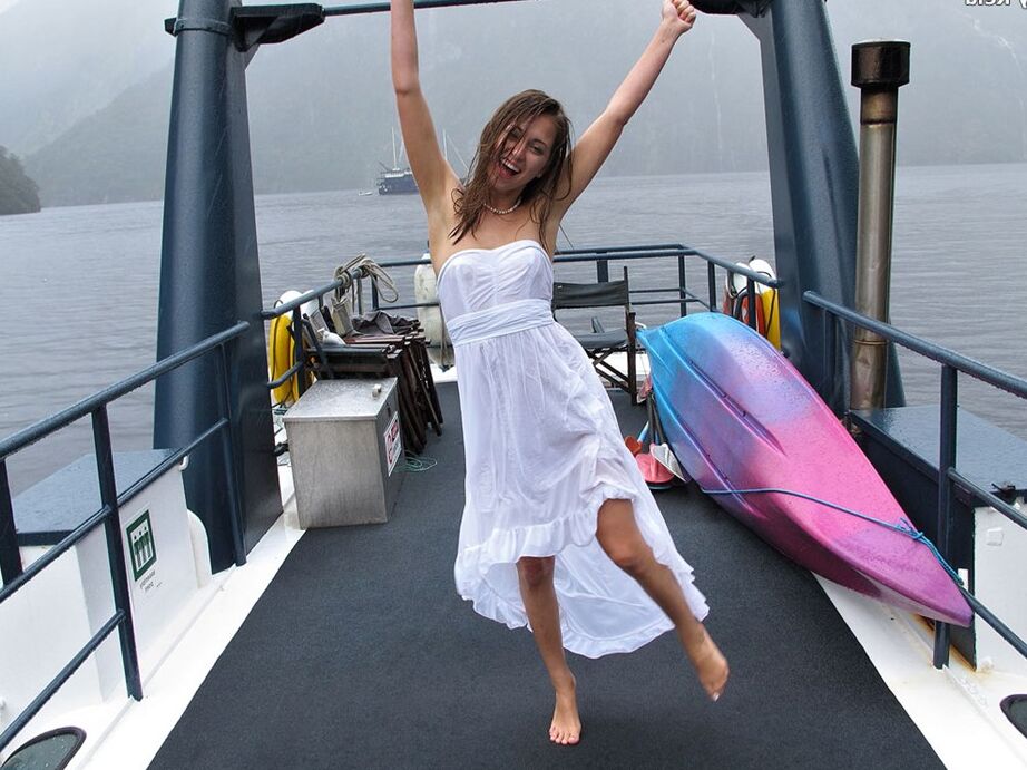 15P Small titted gold digger Riley Reid stripping and masturbating on the yacht