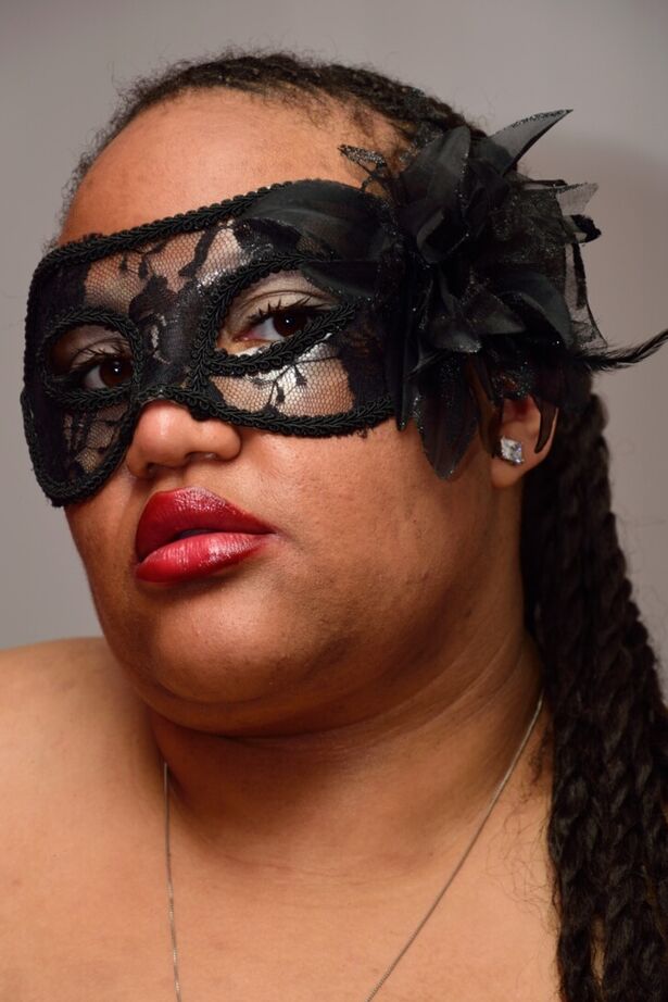 20P SSBBW wears a mask while unveiling her huge saggy tits and massive ass