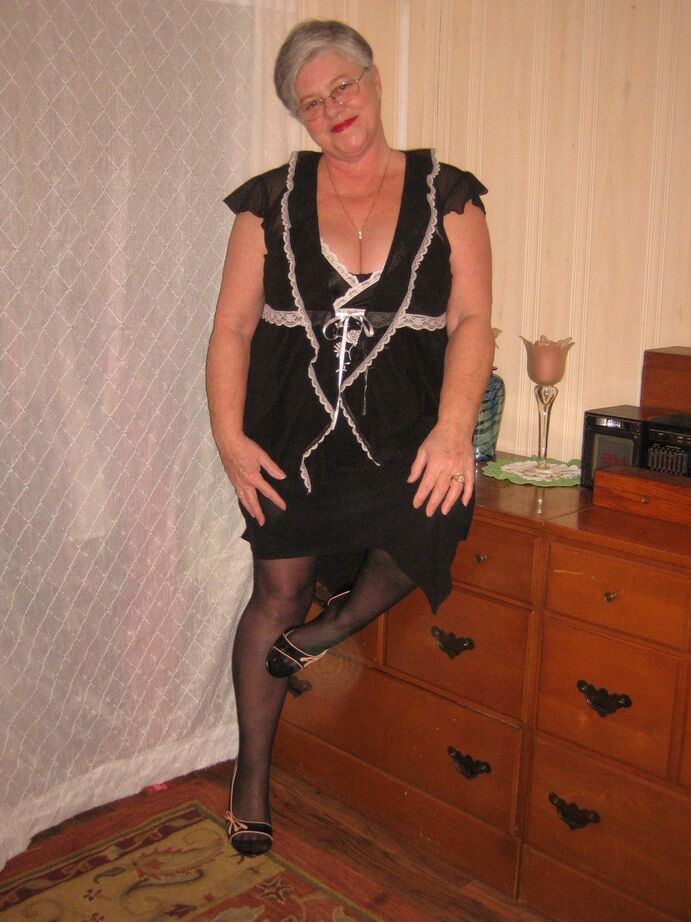 20P Overweight nan Girdle Goddess strips to her footwear in front of a dresser