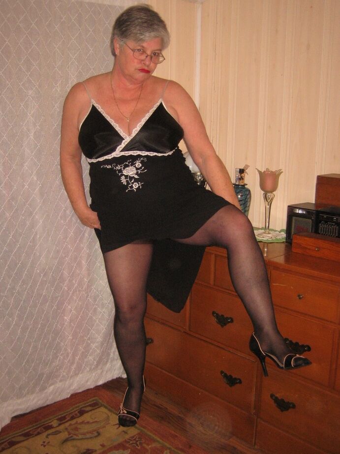 20P Overweight nan Girdle Goddess strips to her footwear in front of a dresser