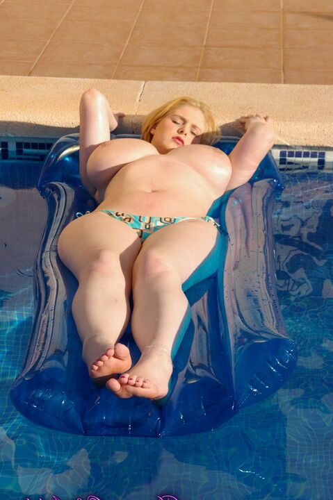 16P Fat first timer Ashley Sage Ellison goes topless on an air mattress