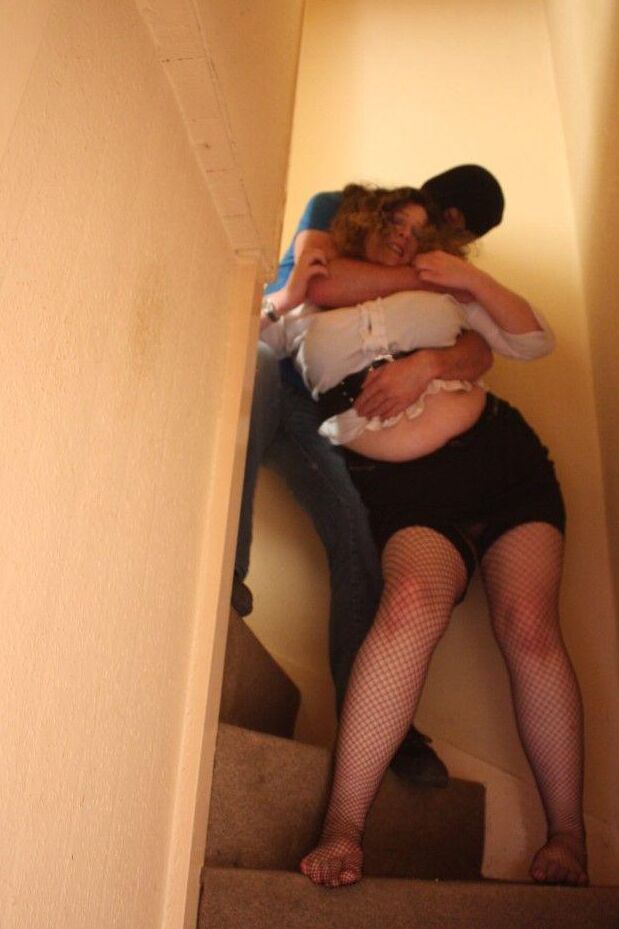 16P Fat woman is rendered helpless by the maintenance man before being tied up