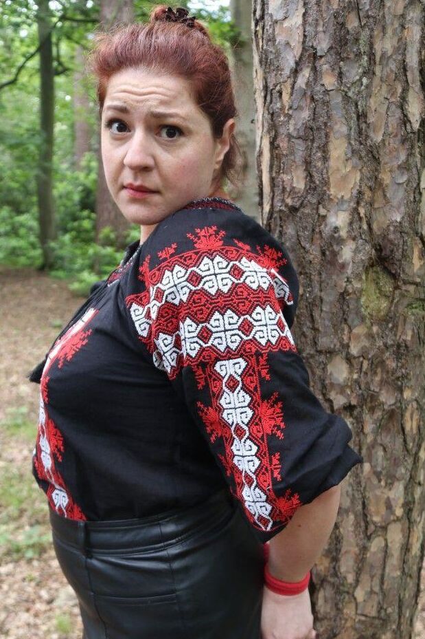 16P Thick redhead is cleave gagged and tied to a tree in a forest