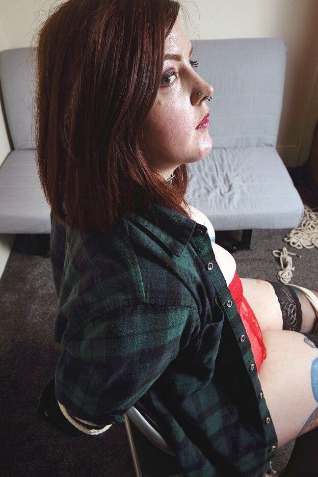 16P Chubby girl Luna La Roux is gagged while tied up in lingerie and stockings