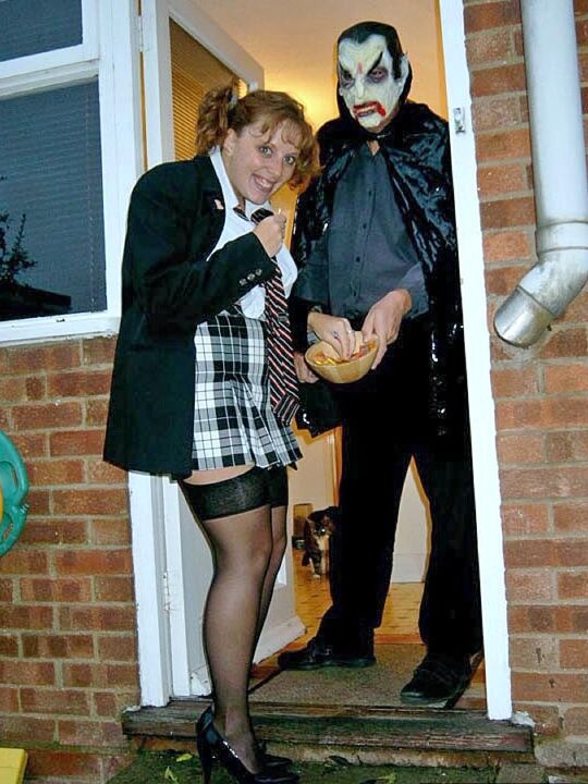 20P UK redhead Curvy Claire blows a man that is dressed as Dracula for Halloween