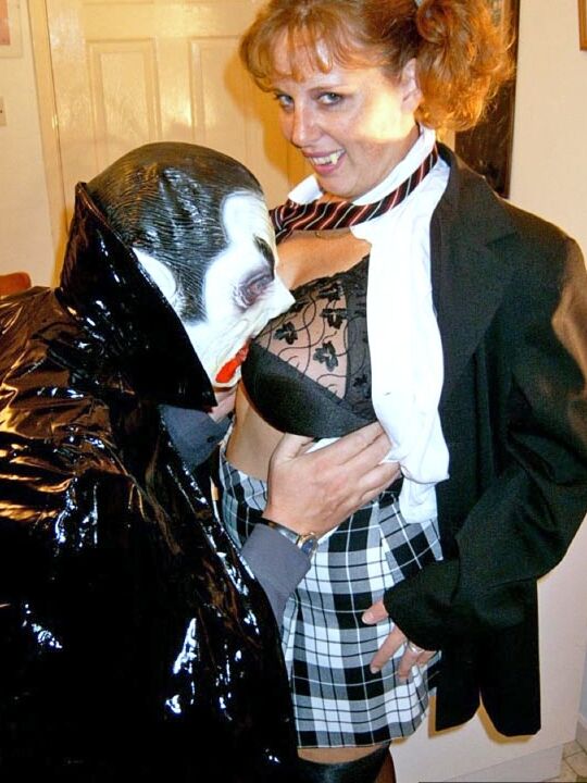 20P UK redhead Curvy Claire blows a man that is dressed as Dracula for Halloween