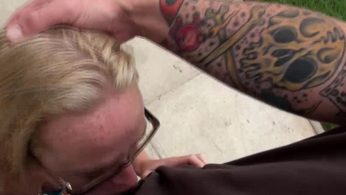 17P Overweight blonde Dee Siren pisses behind a building before sex in public