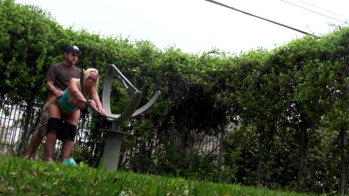 17P Overweight blonde Dee Siren pisses behind a building before sex in public