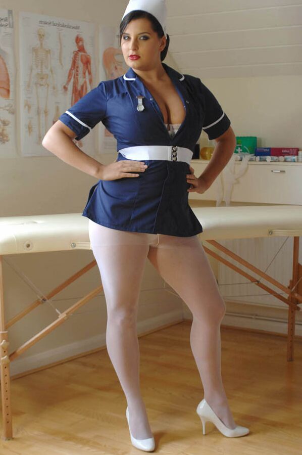 15P British BBW Matron Jenny slips out of nurse uniform and girdle