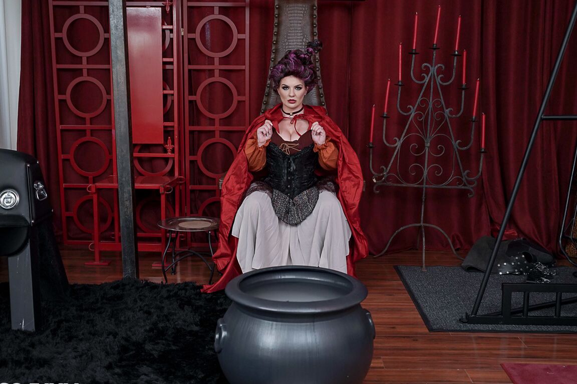 21P Witchy MILF beauties have a with a male slave in a Hocus Pocus parody foursome