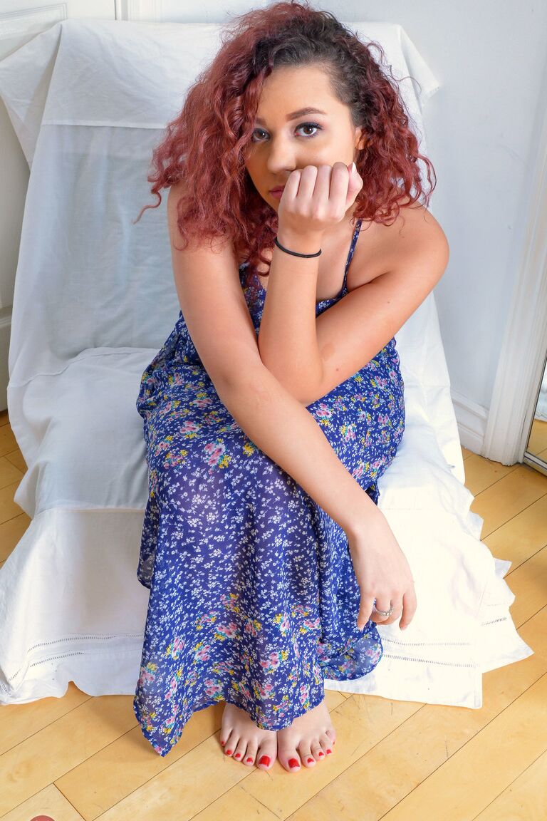 21P Curly haired Latina Adrian Black shows her killer ass and delicious feet