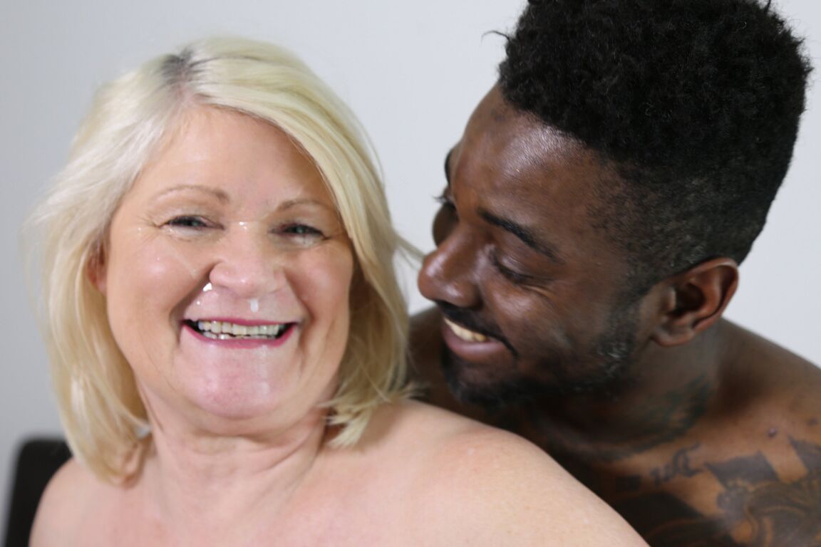 21P Big-breasted granny Lacey Starr ends wild interracial action with a facial