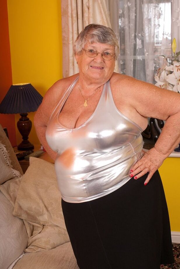 20P Old fatty Grandma Libby masturbates with a vibrator in crotchless pantyhose