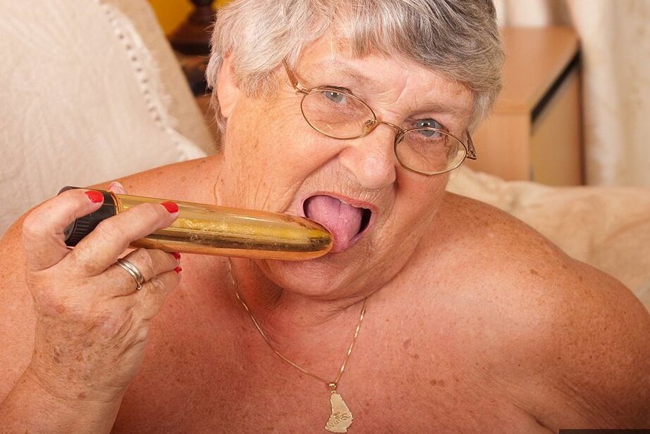 20P Old fatty Grandma Libby masturbates with a vibrator in crotchless pantyhose