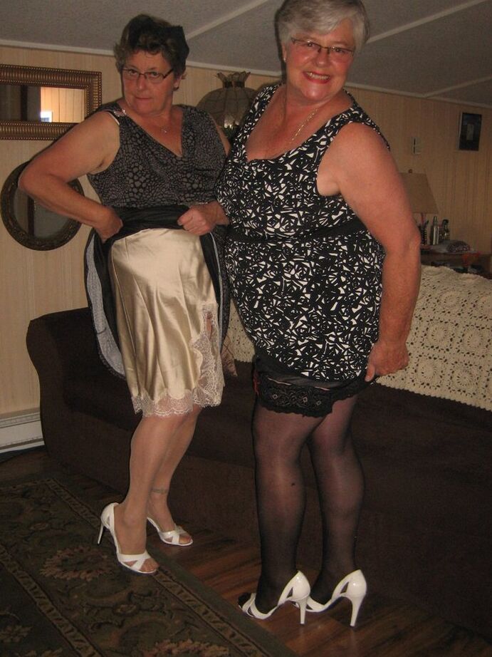 20P Fat nan Girdle Goddess and her old girlfriend free their saggy boobs and twats