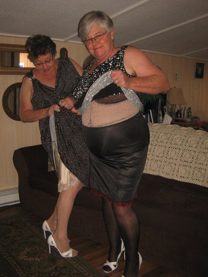 20P Fat nan Girdle Goddess and her old girlfriend free their saggy boobs and twats