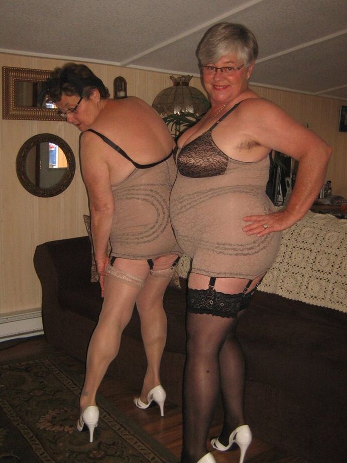 20P Fat nan Girdle Goddess and her old girlfriend free their saggy boobs and twats