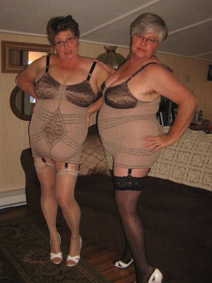 20P Fat nan Girdle Goddess and her old girlfriend free their saggy boobs and twats