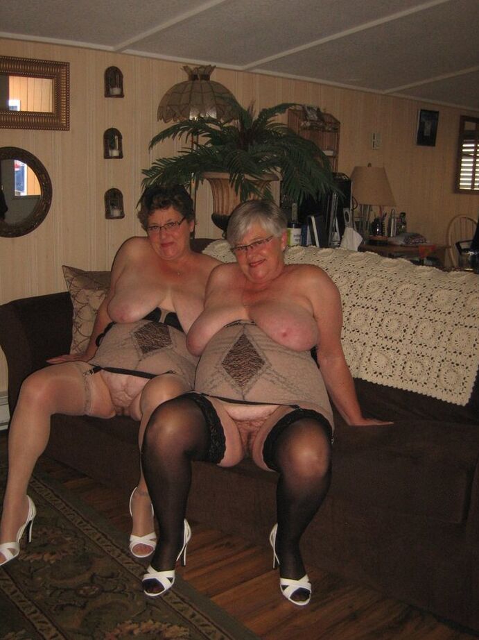 20P Fat nan Girdle Goddess and her old girlfriend free their saggy boobs and twats