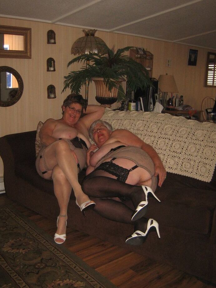 20P Fat nan Girdle Goddess and her old girlfriend free their saggy boobs and twats