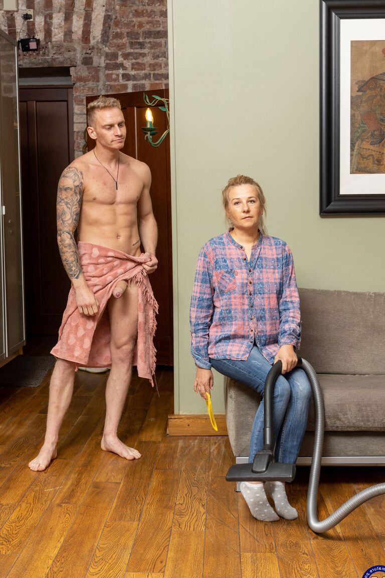 11P Mature cleaning lady gets it from a muscled toyboy