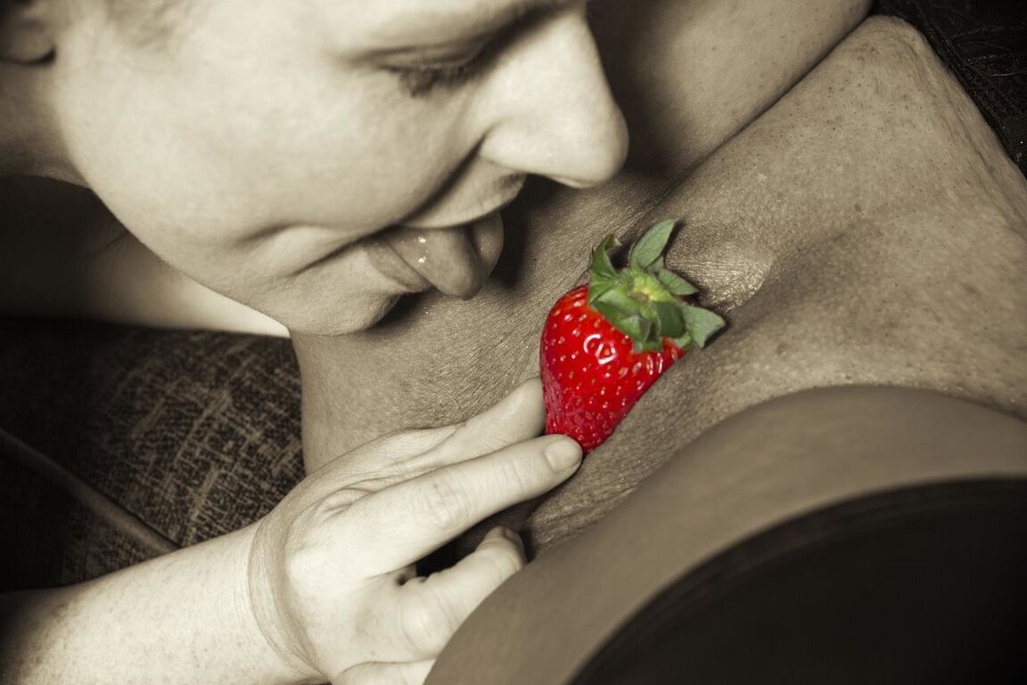 16P Mature lesbian Mollie Foxxx and her lover use strawberries during foreplay