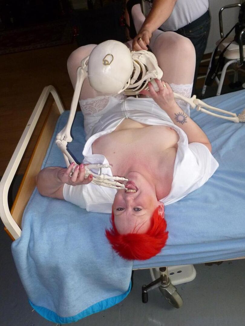 20P Older redhead nurse Valgasmic Exposed gets banged by a dildo wielding skeleton