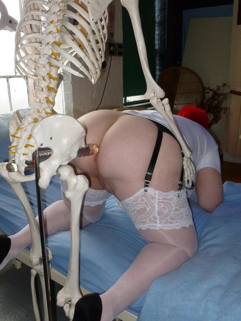 20P Older redhead nurse Valgasmic Exposed gets banged by a dildo wielding skeleton