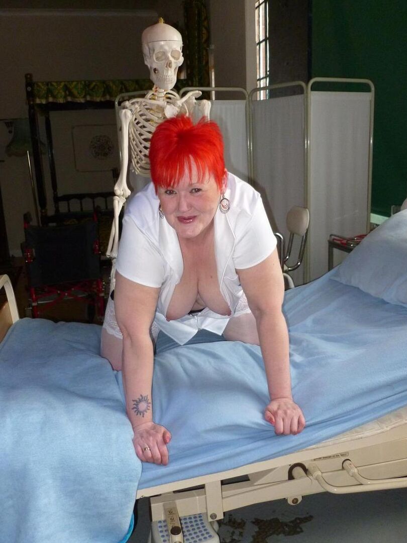 20P Older redhead nurse Valgasmic Exposed gets banged by a dildo wielding skeleton