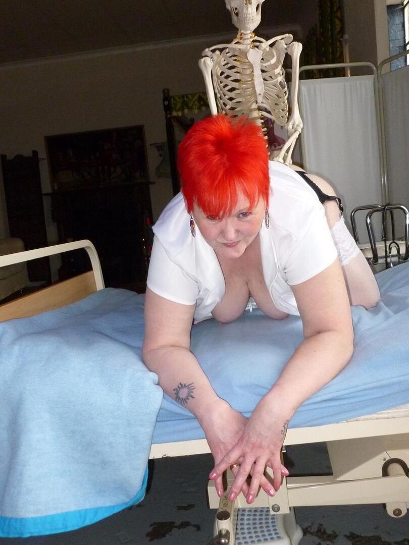 20P Older redhead nurse Valgasmic Exposed gets banged by a dildo wielding skeleton