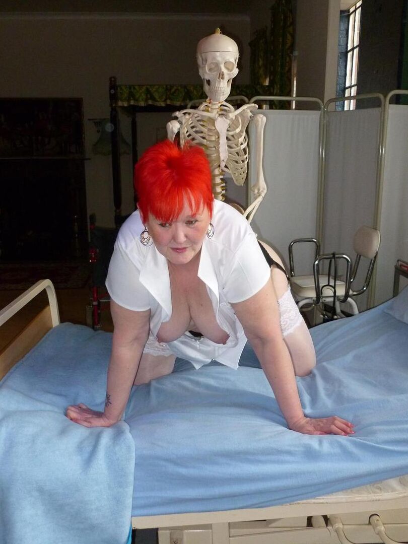 20P Older redhead nurse Valgasmic Exposed gets banged by a dildo wielding skeleton