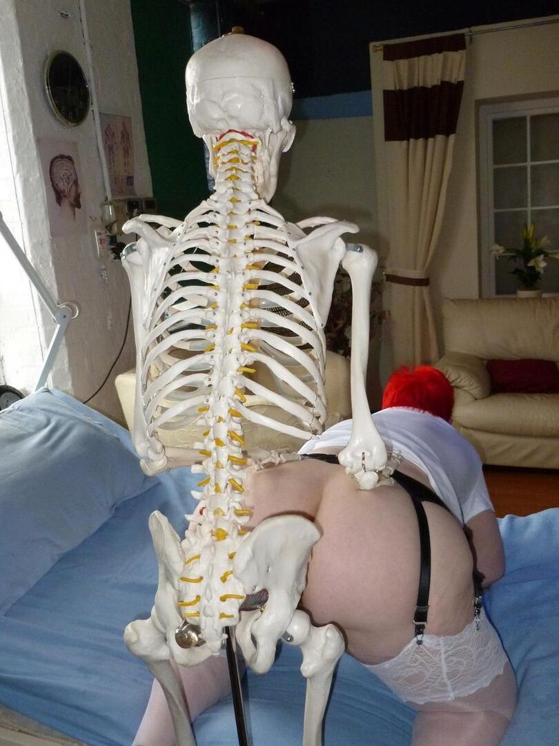 20P Older redhead nurse Valgasmic Exposed gets banged by a dildo wielding skeleton