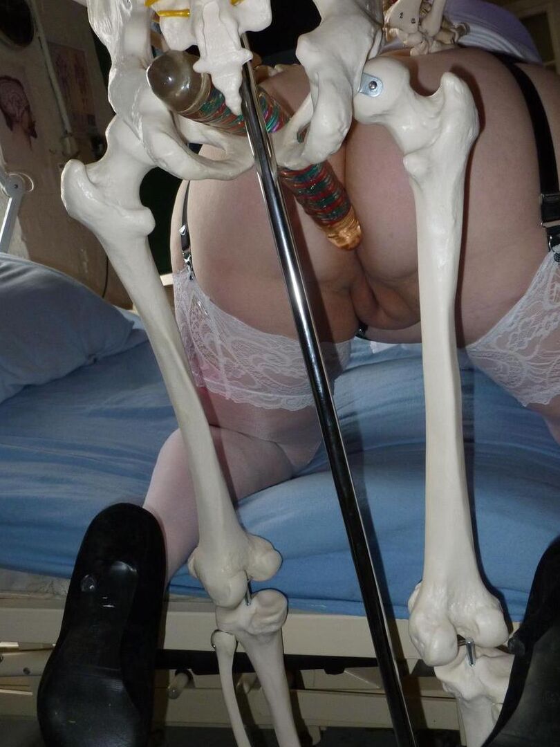 20P Older redhead nurse Valgasmic Exposed gets banged by a dildo wielding skeleton