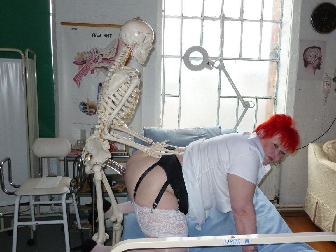 20P Older redhead nurse Valgasmic Exposed gets banged by a dildo wielding skeleton